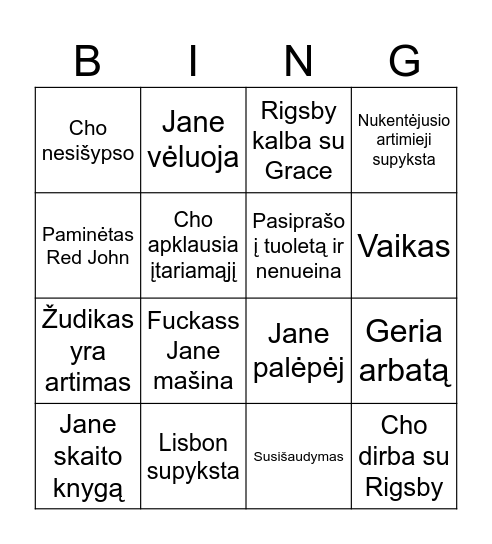 The Mentalist Bingo Card