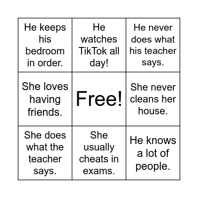 PERSONALITY BINGO Card