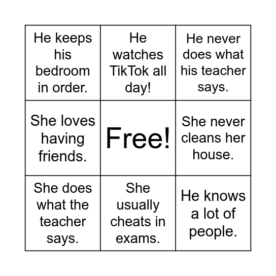 PERSONALITY BINGO Card
