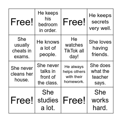 PERSONALITY BINGO Card