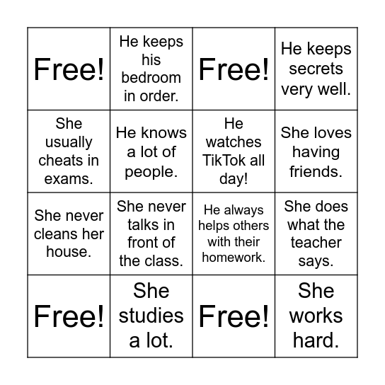 PERSONALITY BINGO Card