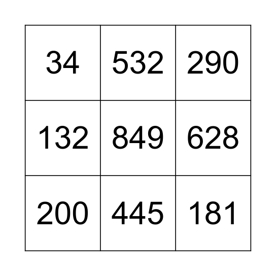 plus and minus Bingo Card