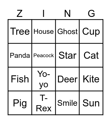 Green Zingo Board Bingo Card