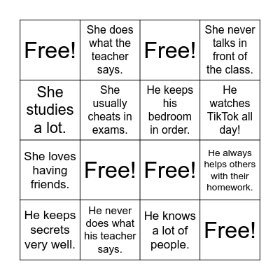 PERSONALITY BINGO Card