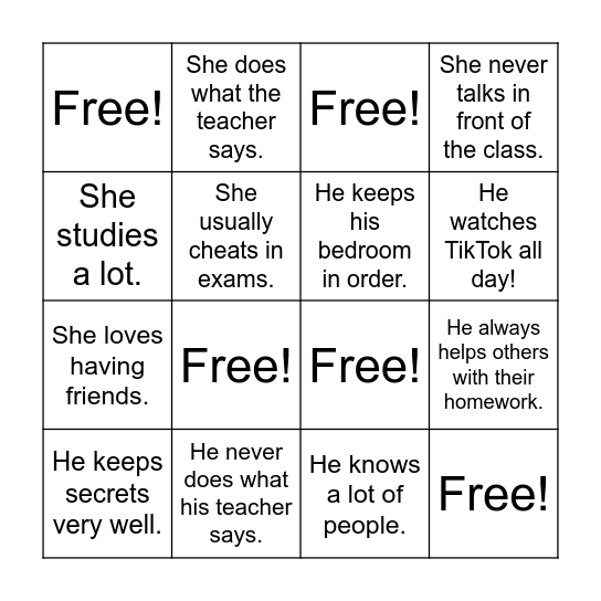 PERSONALITY BINGO Card