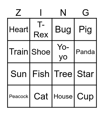 Yellow Zingo Baord Bingo Card