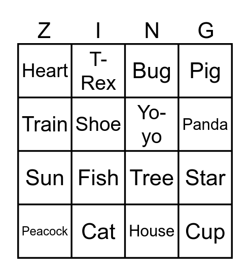 Yellow Zingo Baord Bingo Card