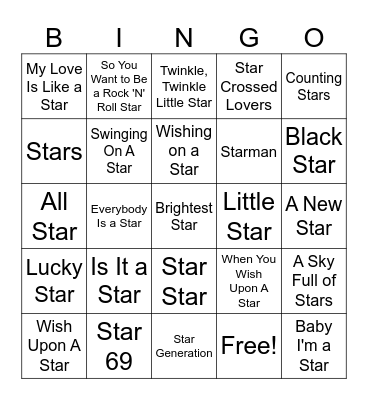 Songs with "Star" in the Title Bingo Card