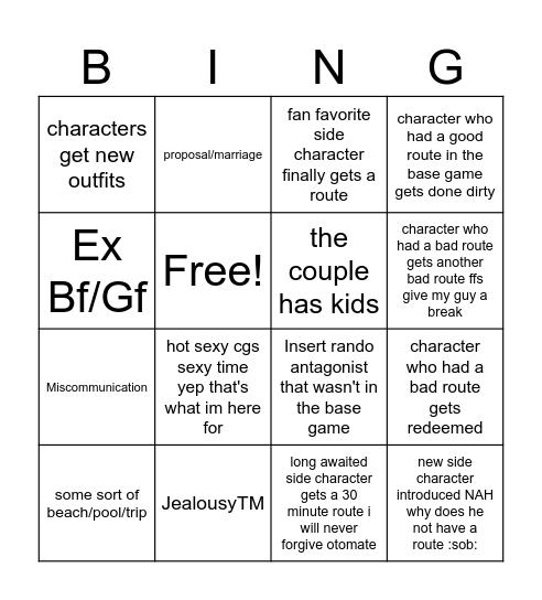 the otome fd bingoTM Bingo Card