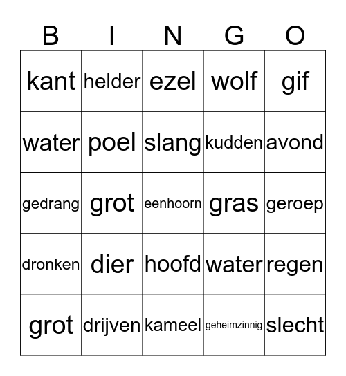 De Eenhoorn Bingo Card