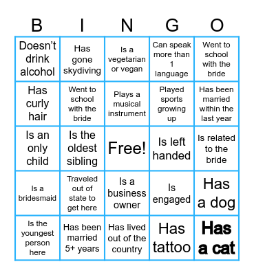 Bridal Shower Bingo Card
