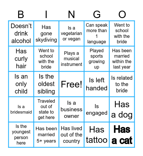 Bridal Shower Bingo Card