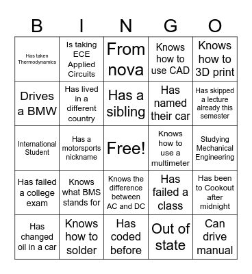 Electrical bingo. One square per person! Bingo Card