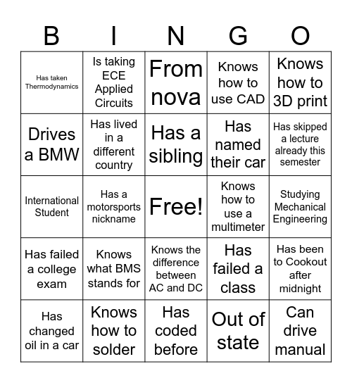 Electrical bingo. One square per person! Bingo Card