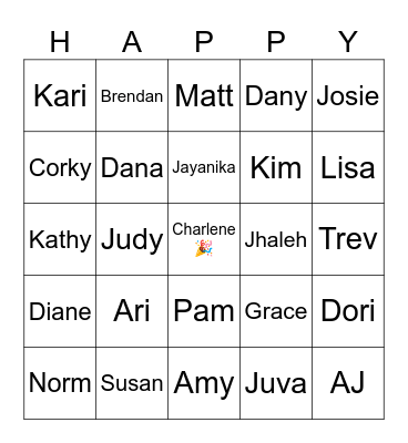 Charlene's Birthday Bingo Card