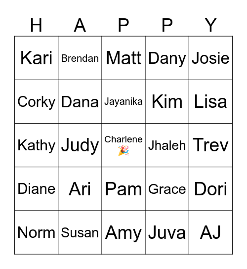 Charlene's Birthday Bingo Card
