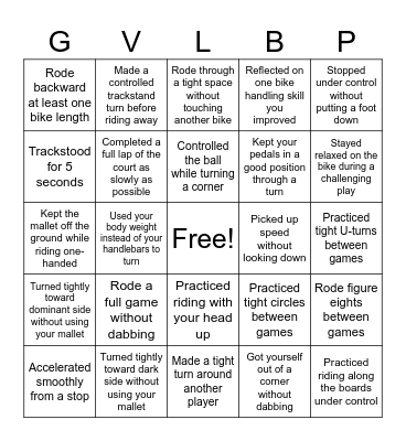 July Bike Control Bingo Card
