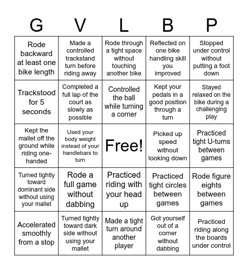 July Bike Control Bingo Card