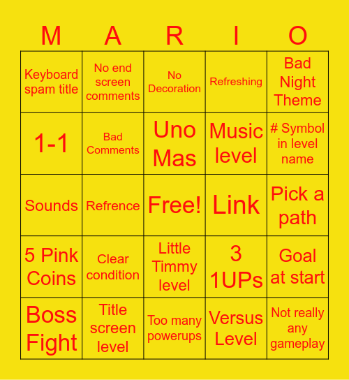 SMM2 Endless Bingo Card