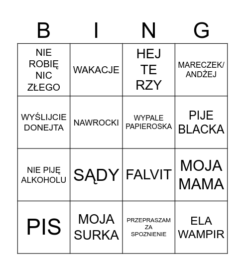 Untitled Bingo Card