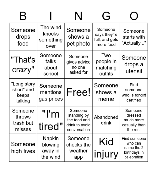 Birthday Party Bingo Card