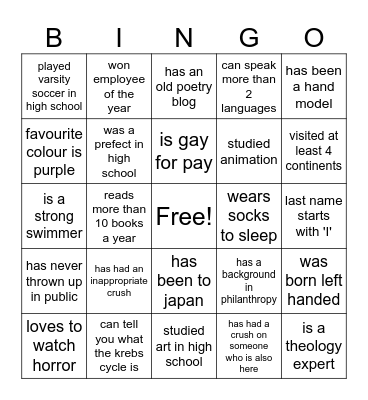 Sunset Olympics Bingo Card