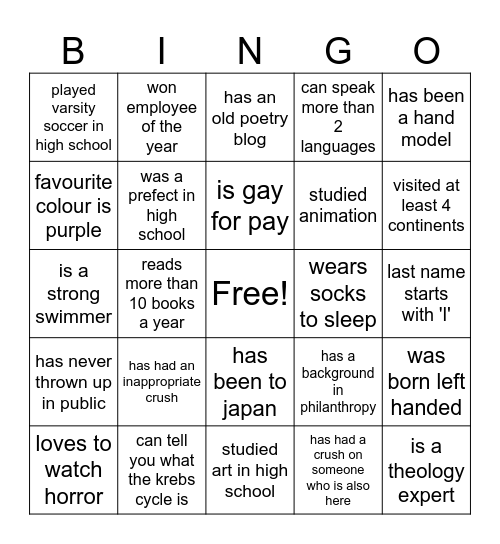 Sunset Olympics Bingo Card