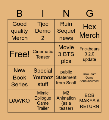 Luca's 12th Anniversary Predictions Bingo Card