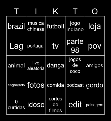 tiktok Bingo Card