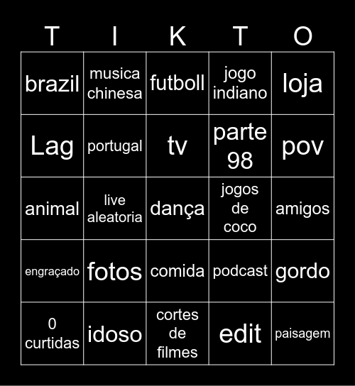 tiktok Bingo Card