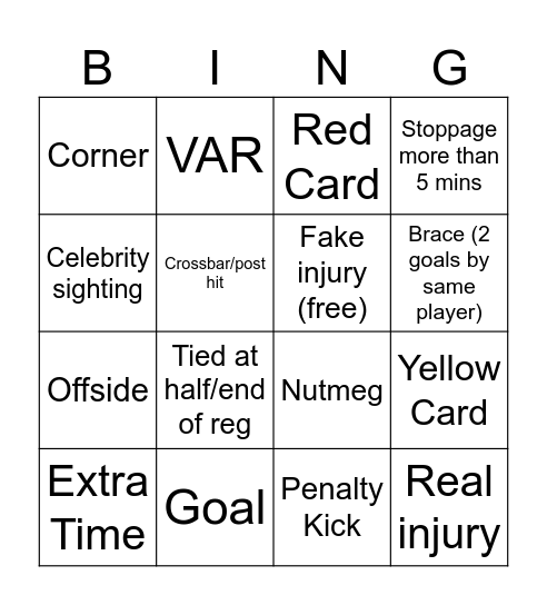 World Cup Bingo Card
