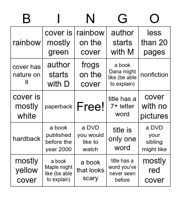 Katy Library Bingo Card