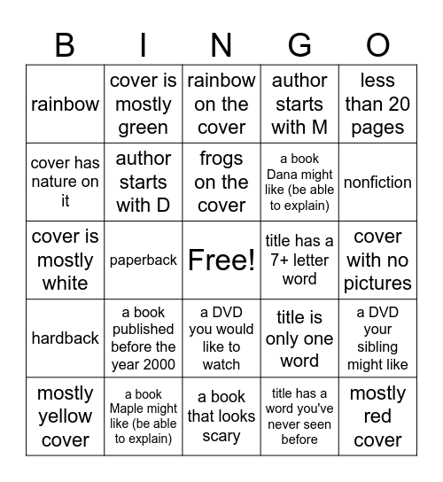 Katy Library Bingo Card