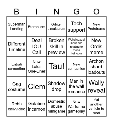 Tennocon 2026 Bingo Card