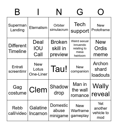 Tennocon 2026 Bingo Card