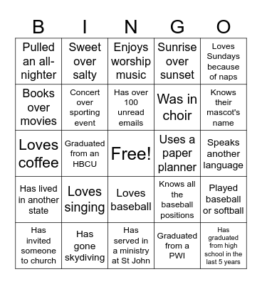 G.R.A.C.E. Around the Bases Bingo Card