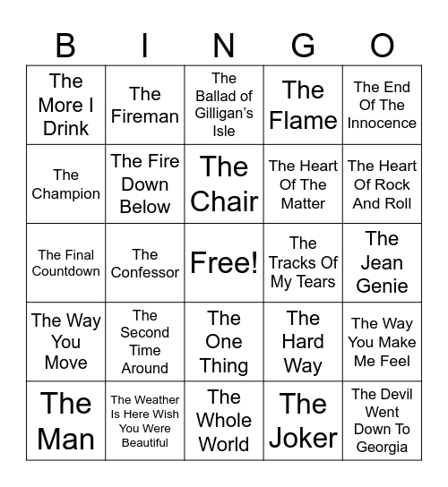 "THE" MUSIC Bingo Card