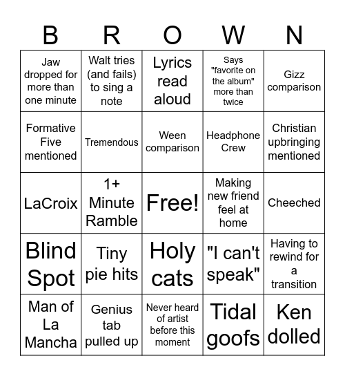 Walterooski Bingo Card