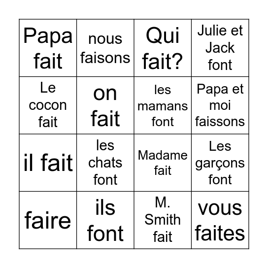 faire Bingo Card