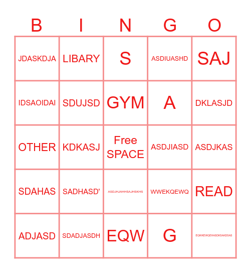 ALL ABOUT SCHOOL Bingo Card