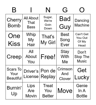 TEEN SINGERS MUSIC Bingo Card