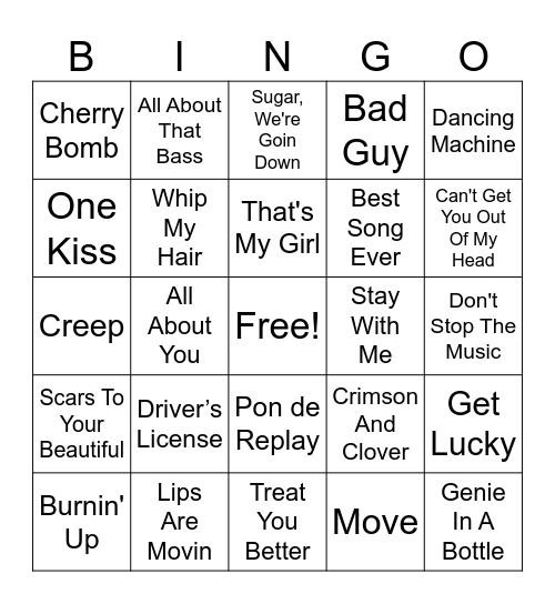 TEEN SINGERS MUSIC Bingo Card