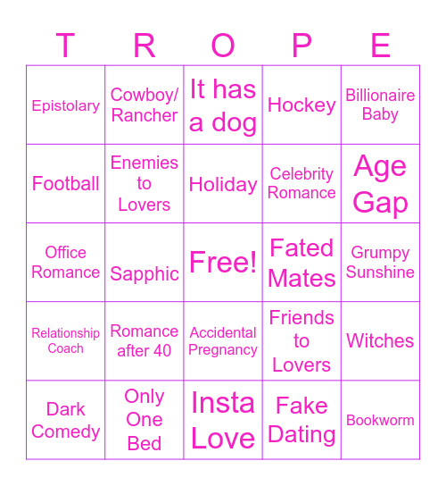 Romance Tropes Bingo Card
