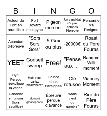 Fort Boyard Bingo Card