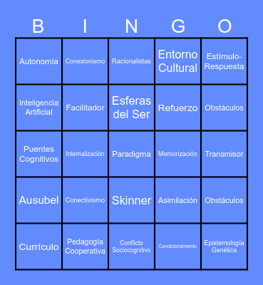Teorías Pedagógicas Contemporáneas Bingo Card