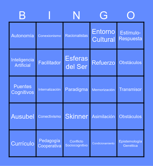 Teorías Pedagógicas Contemporáneas Bingo Card