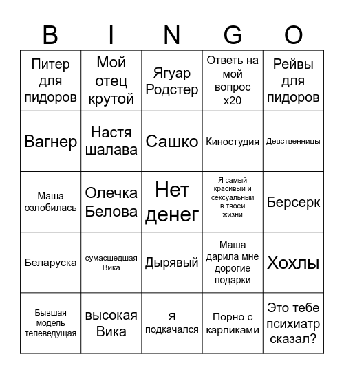 Андрей Курбатов Bingo Card