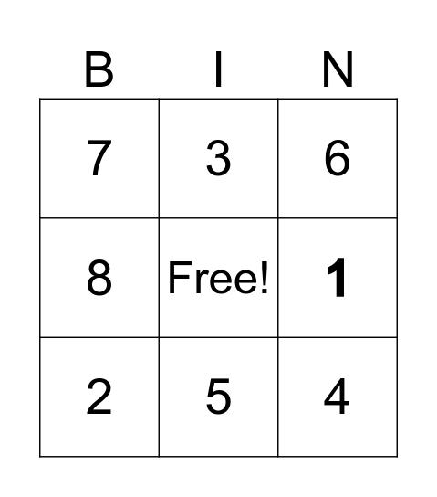 Number Bingo Card