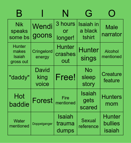 Creep my Cast July 12 Bingo Card