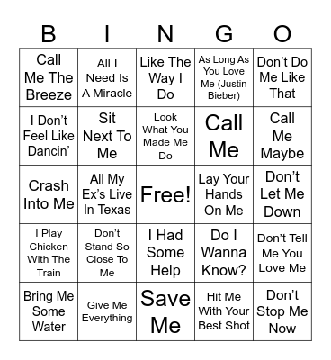 ME, MYSELF, & I MUSIC Bingo Card